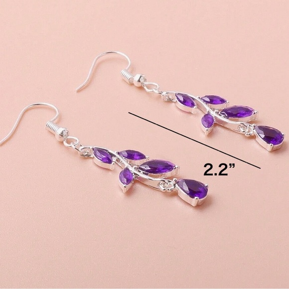Any 4/$25! Silver Purple Crystal Teardrop Chandelier Drop Earrings - Picture 3 of 5